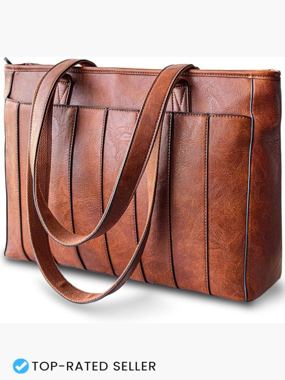Vegan Leather Tote Bag 14" Laptop Purse Work Shoulder Bag Padded Compartment